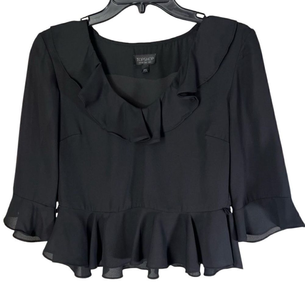 Top shop peplum cropped blouse black size 2